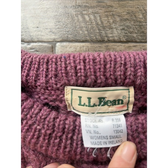 Vintage L.L.Bean Sweater Women Small Purple Cable Wool Fisherman Aran Ireland - Picture 2 of 6